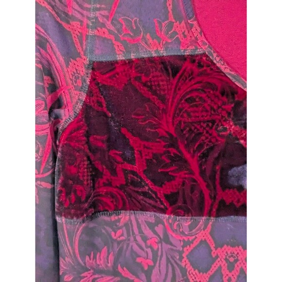 Romantic Goth Fairy Red Black Long Sleeve Velvet Burnout Blouse Renaissance Sz M - Picture 5 of 10